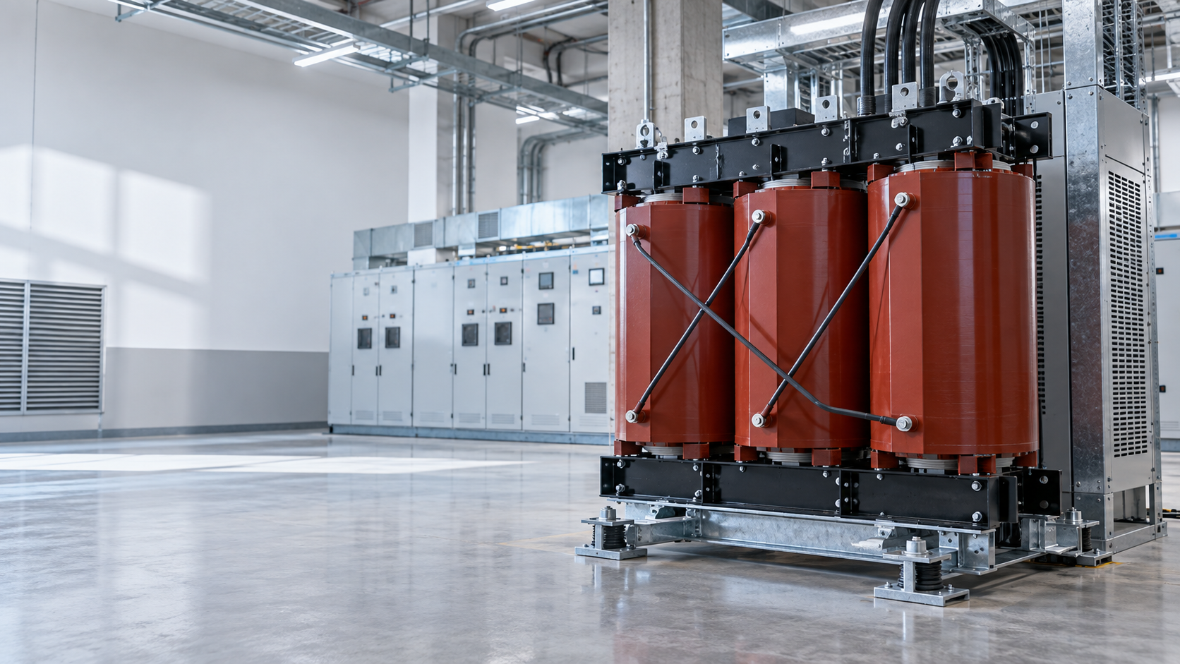 Cast-resin dry-type transformer in an electrical room