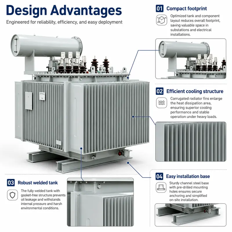 Energy-Saving 500–3500kVA 35kV/480V Three-Phase Oil-Immersed Transformer — detail 2