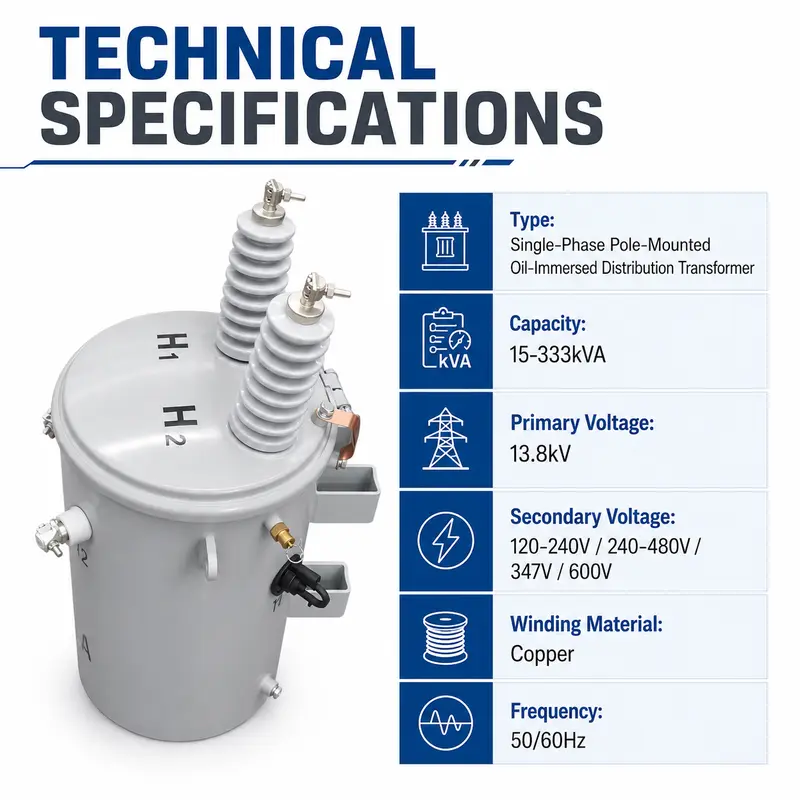 Single-Phase Pole-Mounted Transformer Spanning 15–333 kVA — detail 1