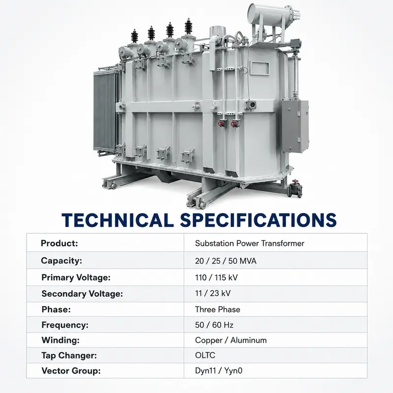 20–50 MVA On-Load Tap-Changer Power Transformer, 110–115 kV Class — detail 2