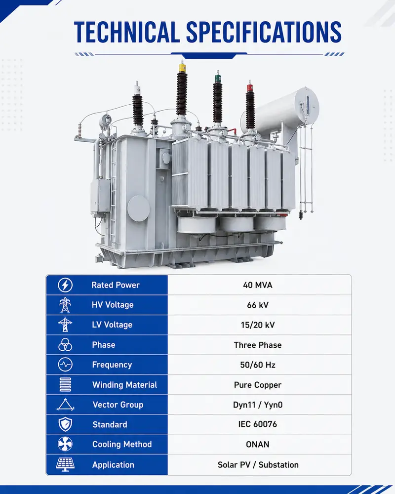 40 MVA Pure-Copper Solar PV Power Transformer, 66 kV Class — detail 1