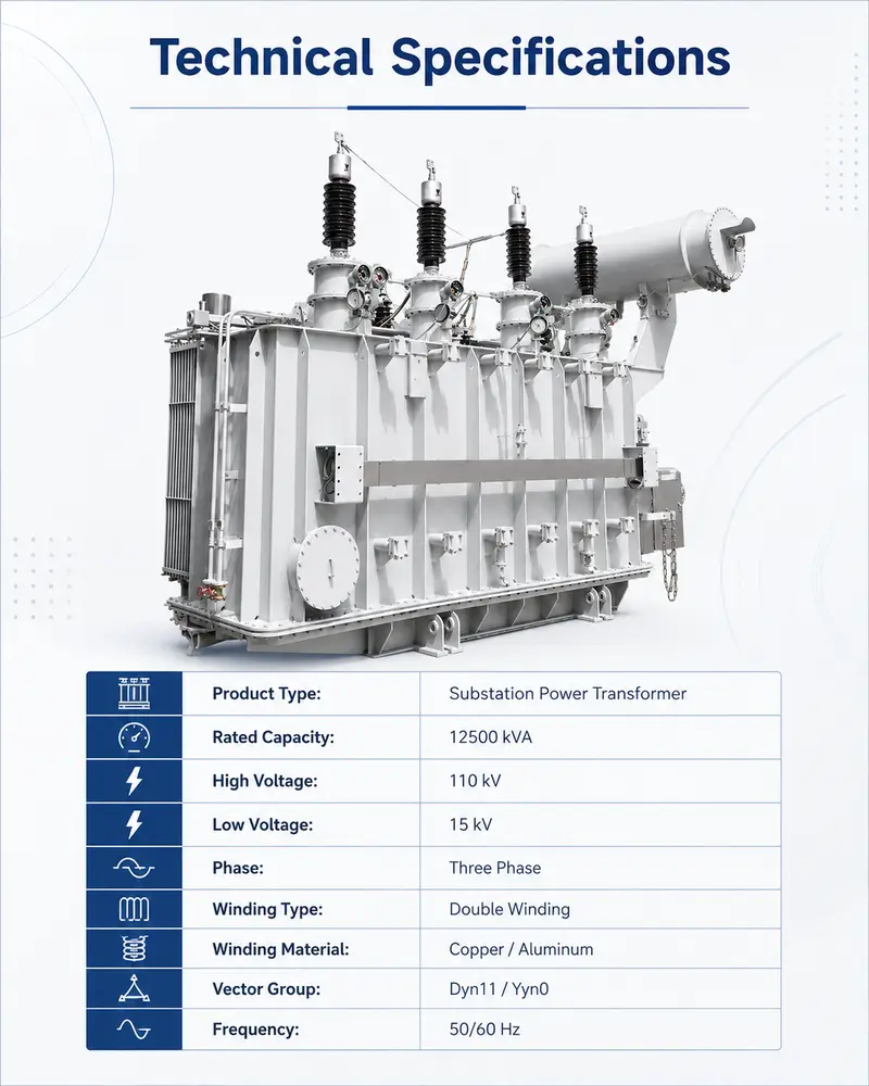 110 kV / 12500 kVA Dual-Winding Power Transformer — detail 1
