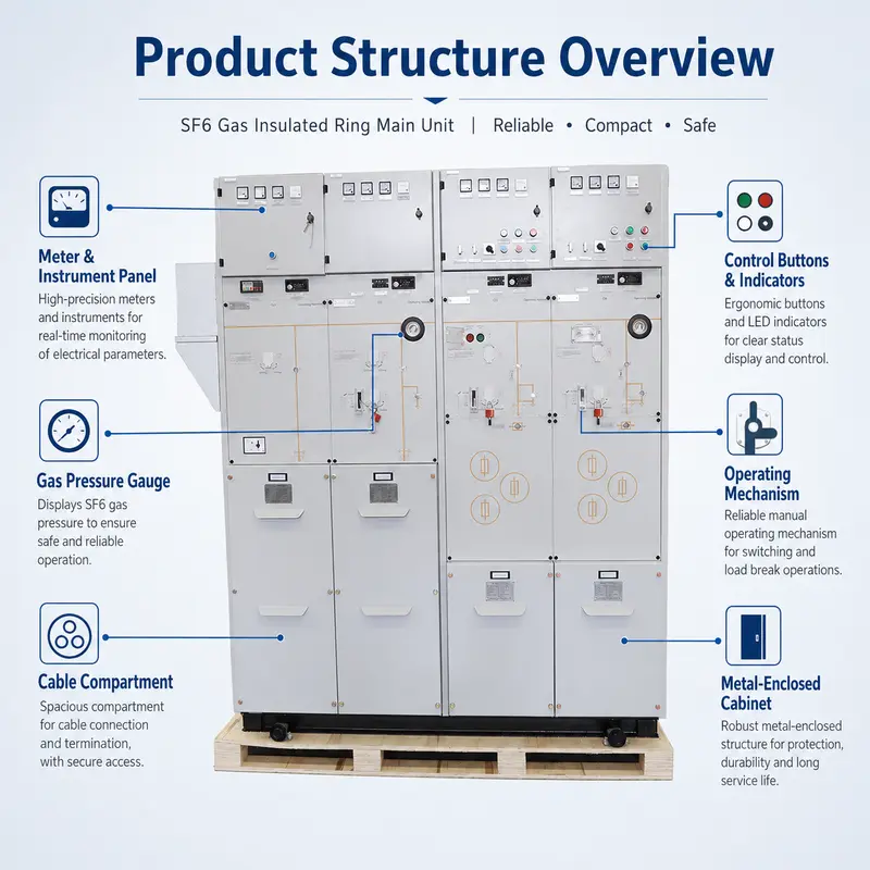 SF6 Gas-Insulated Ring Main Unit (RMU), 12–24kV, 630–2500A (Indoor) — detail 1